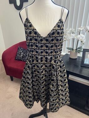 Alice + Olivia Black Marilla Embroidered Mini Dress Black, Silver & Gold